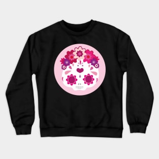 Kawaii mexican sugar skull adorable pink flower headband cute day of the dead Crewneck Sweatshirt